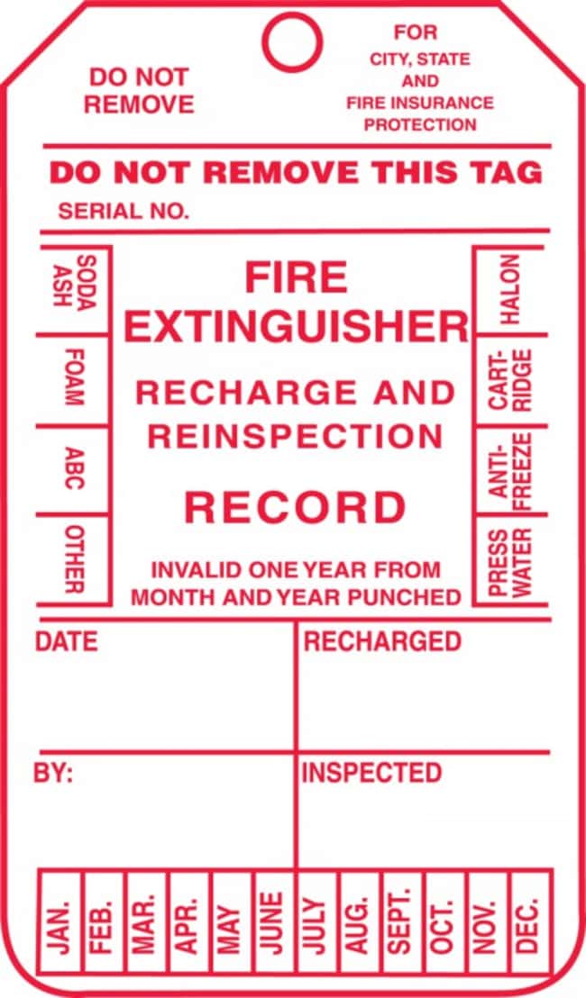 Accuform Signs Fire Extinguisher Inspection Record Tag, Four Year For ...
