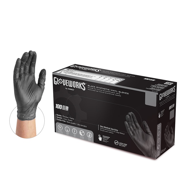 Gloveworks Black Industrial Grade Synthetic Vinyl Gloves SmallPersonal