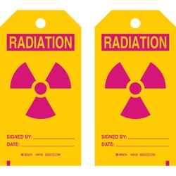 Brady&trade;&nbsp;Paper Cardstock Tags with Cotton String Ties: RADIATION SIGNED BY: DATE: