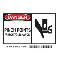 Brady™ Machine and Equipment Label: DANGER PINCH POINTS WATCH YOUR HANDS