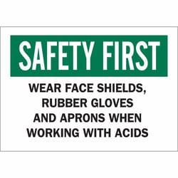 Brady™ Polyester Sign: WEAR FACE SHIELDS, RUBBER GLOVES AND APRONS WHEN WORKING WITH ACIDS