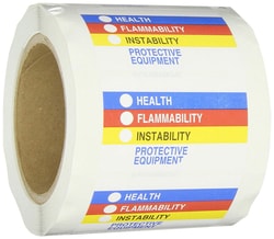 Brady™ Small HMIG Pin-Feed Labels With Chemical Name: HEALTH FLAMMABILITY INSTABILITY…