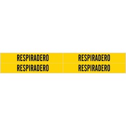 Brady&trade;&nbsp;Self-Adhesive Pipe Marker: RESPIRADERO, Vinyl, Black on Yellow, Size 4: Fits Pipes 0.75in - 2.375 in. Dia.