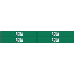Brady&trade;&nbsp;Self-Adhesive Pipe Marker: AGUA, Vinyl, White on Green, Size 4: Fits Pipes 0.75in - 2.375 in. Dia.