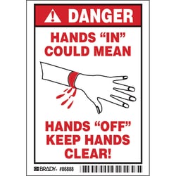 Brady Polyester Sign: DANGER - HANDS IN ANSI | Buy Online | Brady&trade; | Fisher Scientific