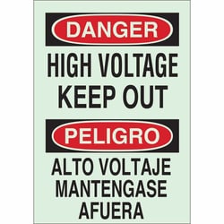 Brady&trade;&nbsp;Photoluminescent Polyester Sign: HIGH VOLTAGE - KEEP OUT/ALTO VOLTAJE - MANTENGASE AFUERA