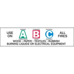 Brady™ Fire Extinguisher Label: Vinyl, Blue/Green/Red on White, 1.5 in H x 6 in W