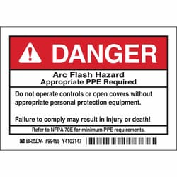 Brady™ Arc Flash Labels - Self-Sticking Polyester - Danger Header, ARC FLASH HAZARD APPROPRIATE PPE REQUIRED