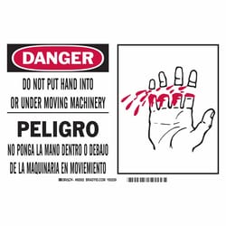 Brady&trade;&nbsp;Polystyrene Sign: DO NOT PUT HAND INTO OR UNDER MOVING MACHINERY (English/Spanish)