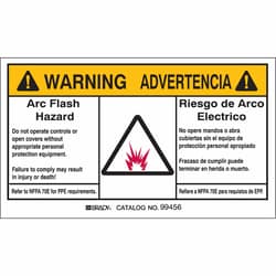 Brady™ Bilingual Arc Flash Labels - Self-Sticking Polyester - 3.5 in H x 6 in W, Warning Header, 5/pack