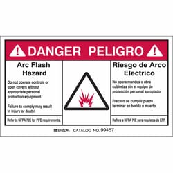 Brady™ Bilingual Arc Flash Labels - Self-Sticking Polyester - 3.5 in H x 6 in W, Danger Header, 5/pack