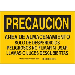 Brady Polystyrene Sign: AREA DE ALMACENAMIENTO SOLO DE DESPERDICIOS PELIGROSOS NO FUMAR NI USAR LLAMAS O LUCES DESCUBIERTAS Polystyrene | Buy Online | Brady&trade; | Fisher Scientific