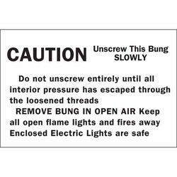 Brady Hazardous Material Shipping Labels: Black on White, CAUTION: UNSCREW THIS BUNG SLOWLY DO NOT UNSCREW ENTIRELY UNTIL 3 x 5 in. | Buy Online | Brady&trade; | Fisher Scientific