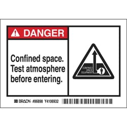 Brady™ Confined Space Labels - Self-Sticking Polyester - CONFINED SPACE. TEST ATMOSPHERE BEFORE ENTERING