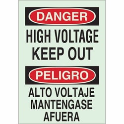 Brady&trade;&nbsp;Photoluminescent Polyester Sign: HIGH VOLTAGE - KEEP OUT/ALTO VOLTAJE - NO ACERCARSE
