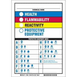 Brady™ Magnetic Vinyl Sign: CHEMICAL NAME HEALTH FLAMMABILITY INSTABILITY PROTECTIVE EQUIPMENT PROTECTIVE EQUIPMENT INDEX
