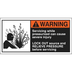 Brady™ Cema Safety Label: WARNING: SERVICING WHILE PRESSURIZED CAN CAUSE SEVERE INJURY