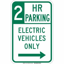 Brady™ Reflective sheeting laminated to Aluminum Sign: 2 HR PARKING - ELECTRIC VEHICLES ONLY