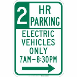 Brady™ Reflective sheeting laminated to Aluminum Sign: 2 HR PARKING - ELECTRIC VEHICLES ONLY. 7 AM-8:30 PM