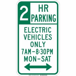 Brady&trade;&nbsp;Reflective sheeting laminated to Aluminum Sign: 2 HR PARKING - ELECTRIC VEHICLES ONLY. 7 AM- 8:30 PM MON-SAT