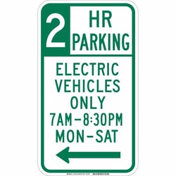 Brady™ Reflective sheeting laminated to Aluminum Sign: 2 HR PARKING - ELECTRIC VEHICLES ONLY. 7 AM- 8:30 PM MON-SAT