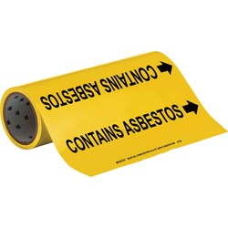 Brady™ Roll Form Pipe Marker: CONTAINS ASBESTOS, Vinyl, Black on Yellow,  Cut to Size