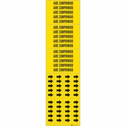 Brady&trade;&nbsp;Self-Adhesive Pipe Marker: AIRE COMPRIMIDO, Vinyl, Black on Yellow, Size 3C: Fits Pipes 0.75 in. Dia.