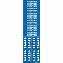 Brady Self-Adhesive Pipe Marker: AIRE COMPRIMIDO, Vinyl, White on Blue,