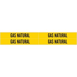Brady&trade;&nbsp;Self-Adhesive Pipe Marker: GAS NATURAL, Vinyl, Black on Yellow,  Fits Pipes 0.75in - 2.375 in. Dia.