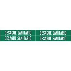 Brady&trade;&nbsp;Self-Adhesive Pipe Marker: DESAGUE SANITARIO, Vinyl, White on Green, Size 4: Fits Pipes 0.75in - 2.375 in. Dia.