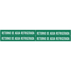 Brady&trade;&nbsp;Self-Adhesive Pipe Marker: RETORNO DE AGUA, Vinyl, White on Green, Size 4: Fits Pipes 0.75in - 2.375 in. Dia.