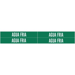 Brady&trade;&nbsp;Self-Adhesive Pipe Marker: AGUA FRIA, Vinyl, White on Green, Size 4: Fits Pipes 0.75in - 2.375in Dia.