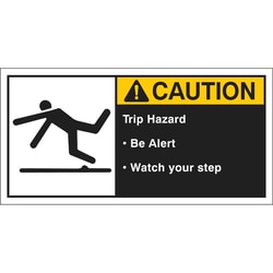 Brady&trade;&nbsp;Cema Safety Label: CAUTION: TRIP HAZARD BE ALERT WATCH YOUR STEP