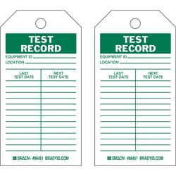 Brady&trade;&nbsp;Polyester Encased Paper Tag: TEST RECORD