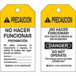 Brady&trade;&nbsp;Lockout Tagout Tags: PRECAUCION: NO HACER FUNCIONAR PROHIBICION REV A