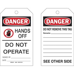 Brady&trade;&nbsp;Polyester Encased Paper Tag: DANGER HANDS OFF DO NOT OPERATE SIGNED BY: DATE: