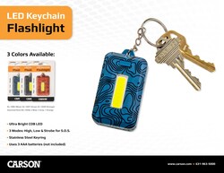 Carson Optical COB LED Lighted Keychain Flashlight with Keyring and 3 Lighting