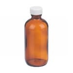 Fisherbrand™ Amber Boston Round Glass Bottles with White Polypropylene Caps