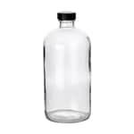 Fisherbrand™ Clear Boston Round Glass Bottles with Black Phenolic Caps