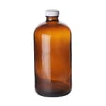 Fisherbrand™ Safety Coated Clear Boston Round Amber Glass Bottles with White Polypropylene Caps