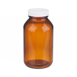 Fisherbrand&trade;&nbsp;Safety Coated Amber Wide Mouth Packer Glass Bottles with White Polypropylene Caps