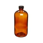 Fisherbrand™ Safety Coated Amber Boston Round Glass Bottles with Black Phenolic Caps