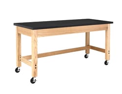 Diversified Spaces™ Oak Table with Plain Apron and Solid Epoxy Top: Leg Brace, Stretcher and Caster Option