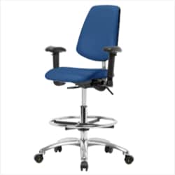 Fisherbrand™ Class 100 Vinyl Clean Room/ESD Chair - Medium Bench Height with Medium Back, Adj Arms, Chrome Foot Ring, and ESD Casters in ESD Vinyl