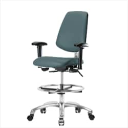 Fisherbrand™ Class 100 Vinyl Clean Room Chair - Medium Bench Height with Medium Back, Adj Arms, Foot Ring, and Casters in Grade B Vinyl