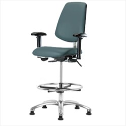 Fisherbrand™ Class 100 Vinyl CR Chair - High Bench Height with Med Back, Adj Arms, Foot Ring, and Stationary Glides in Grade B Vinyl