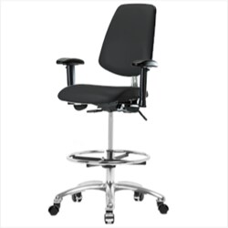 Fisherbrand&trade;&nbsp;Class 100 Vinyl Clean Room Chair - High Bench Height with Medium Back, Adj Arms, Chrome Foot Ring, and Casters in Grade B Vinyl