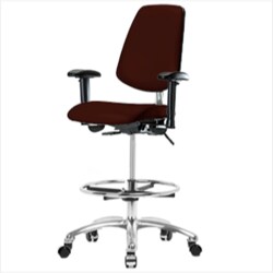 Fisherbrand&trade;&nbsp;Class 100 Vinyl Clean Room Chair - High Bench Height with Medium Back, Adj Arms, Chrome Foot Ring, and Casters in Grade B Vinyl