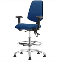 Fisherbrand™ Fabric ESD Chair - Medium Bench Height with Medium Back, Adjustable Arms, Chrome Foot Ring, and ESD Stationary Glides in ESD Fabric