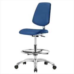 Fisherbrand™ Class 10 Clean Room/ESD Vinyl Chair - Medium Bench Height with Medium Back, Chrome Foot Ring, and ESD Casters in ESD Vinyl